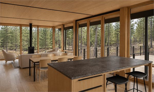 The Point cozy living area and chef's kitchen