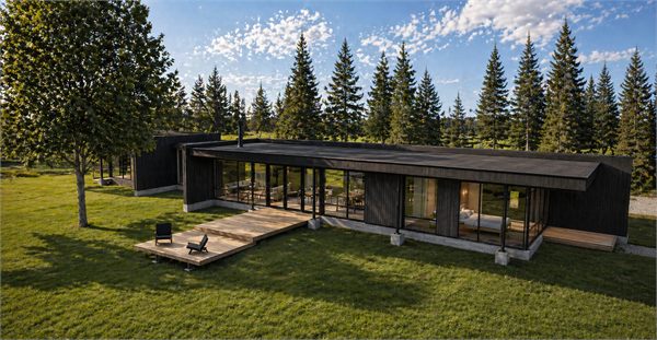 The Ridge glass foyer and private wooded exterior