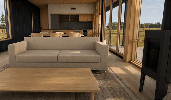 The Ridge Nordic-inspired living area with floor-to-ceiling windows